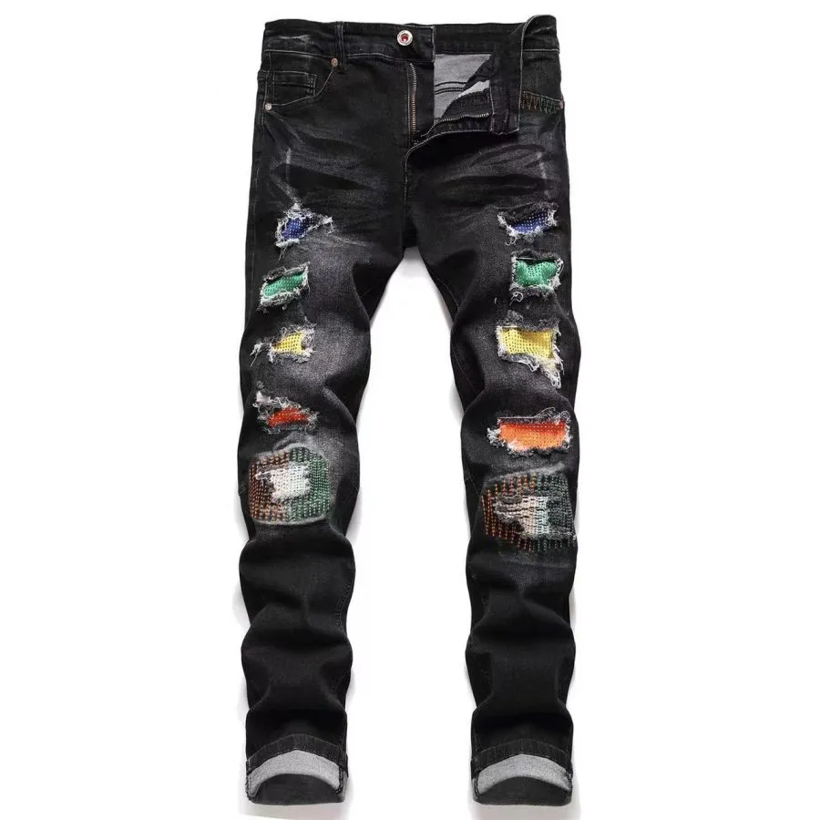 Großhandel 2028 Herren Jeans Designer Jeans Distressed Ripped Biker Slim Fit Motorcycle Denim für Männer Mode Jean Mans Hosen Posen Hommes #822