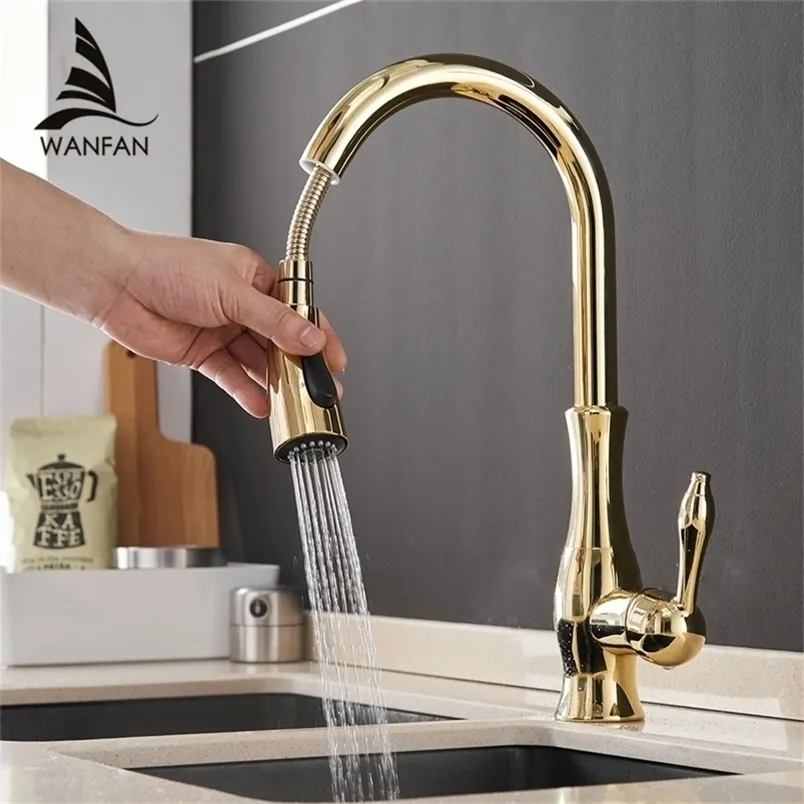 Kitchen Faucets Gold Silver Single Handle Pull Out Tap Hole Swivel Degree Water Mixer 866011 221109