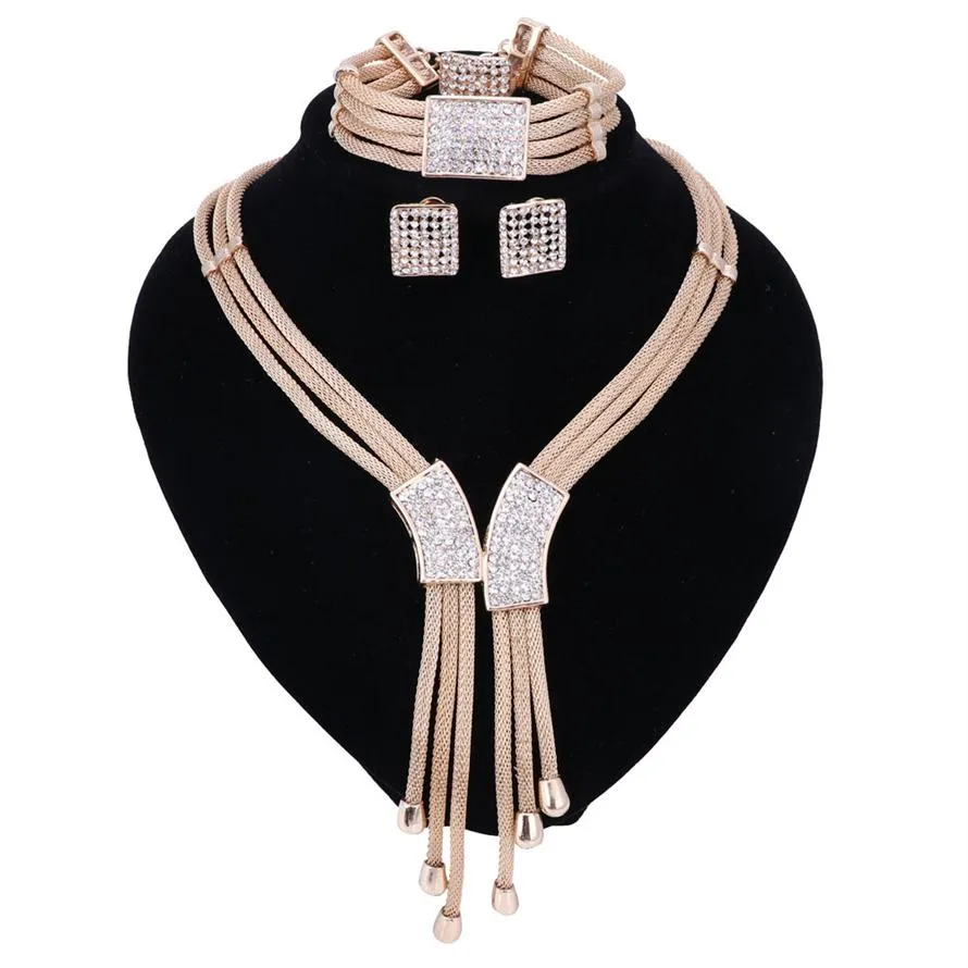 2017 Mujeres Italia Dubai Tres Tonos Collar Pendientes Conjuntos de Joyas Doradas Banquete de Boda Accesorios Nupciales Traje jewelry2544