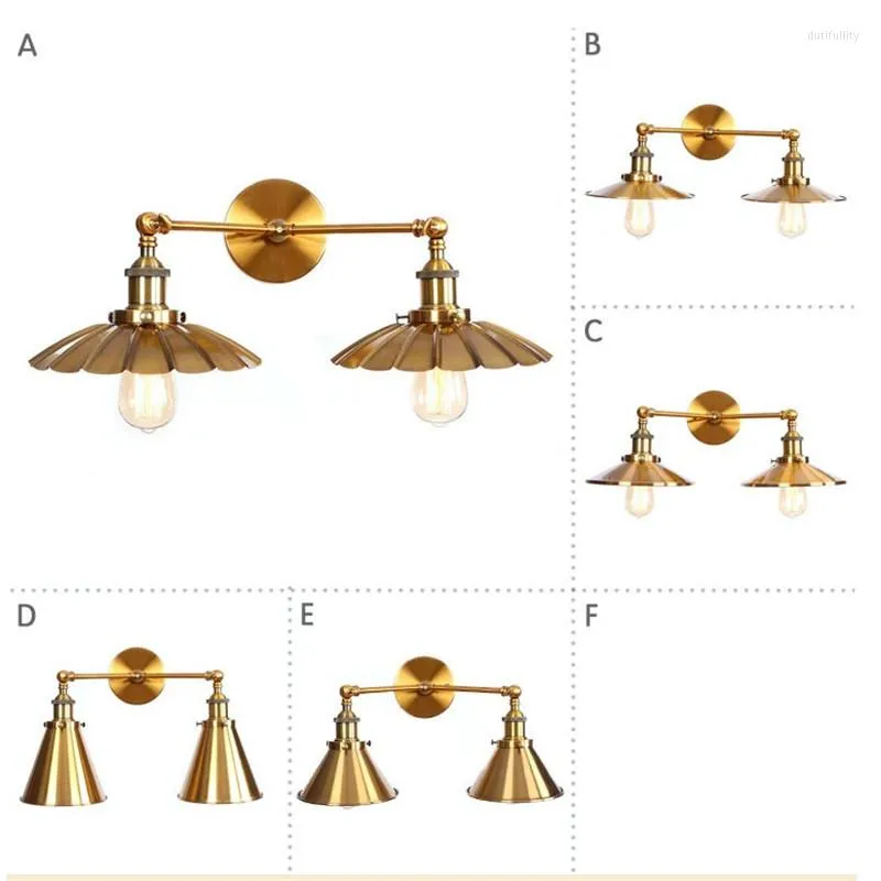 벽 램프 더블 헤드 브론즈 아이언 스캔 에디슨 로프트 산업 빈티지 LED 조명 조정 침대 옆 램프 조명 조정