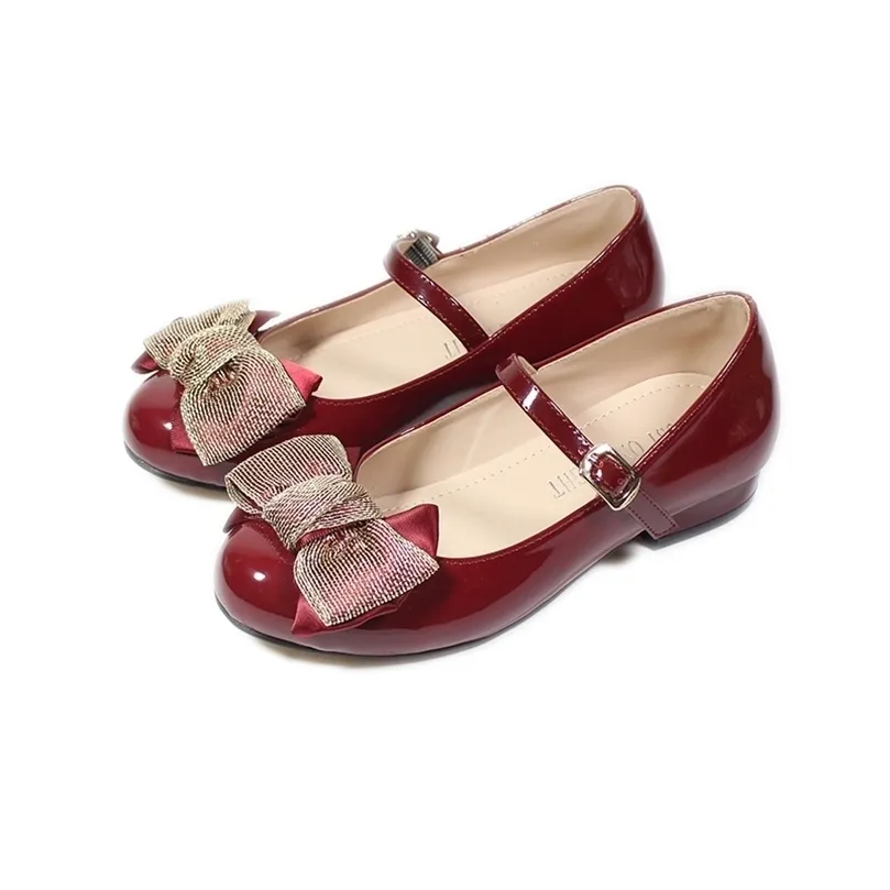 Baskets filles princesse chaussures bébé mode arc enfant en bas âge étudiant fête chaussure de danse enfants à talons bas en cuir rose rouge EUR 25-34 221109