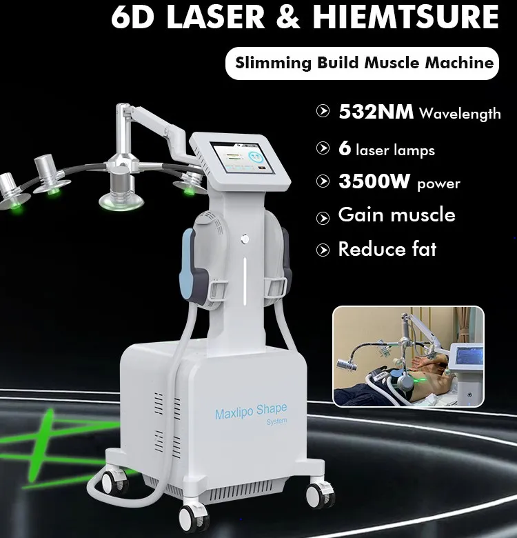 2023 MAXLIPO 6D LIPO-LASER Slimming Machine HI-EMT 2 I 1 Högintensiv elektromagnetisk EMS-muskelstimulator Viktförlust Kroppsformning Fettborttagning Lipo Laseranordning