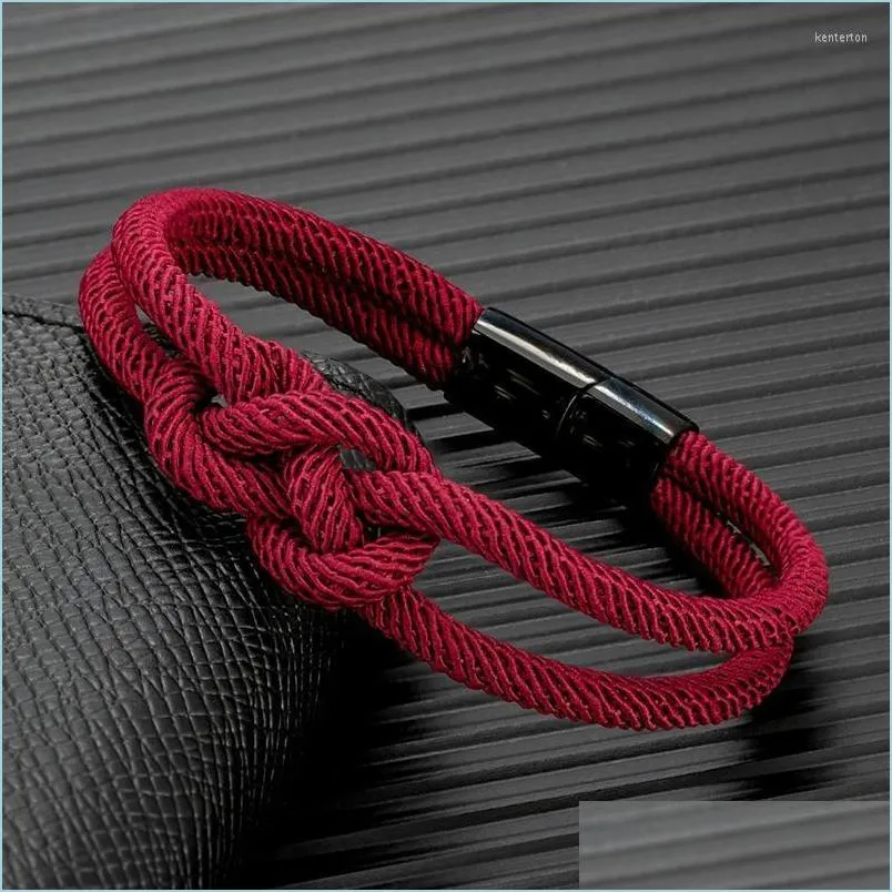 Braccialetti fascino Braccialetti fascino uomini donne Bracciale con corda di schiavitù Milan con nodo Carrick Bend e magnete di lagole in acciaio inossidabile nero dhau8