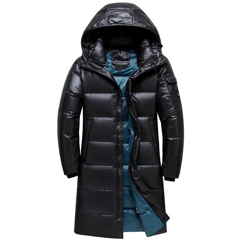 メンズダウンパーカー冬のジャケット長い厚い90％ホワイトダックコートの男性フードフードパーカーブラックアウトウェア221110
