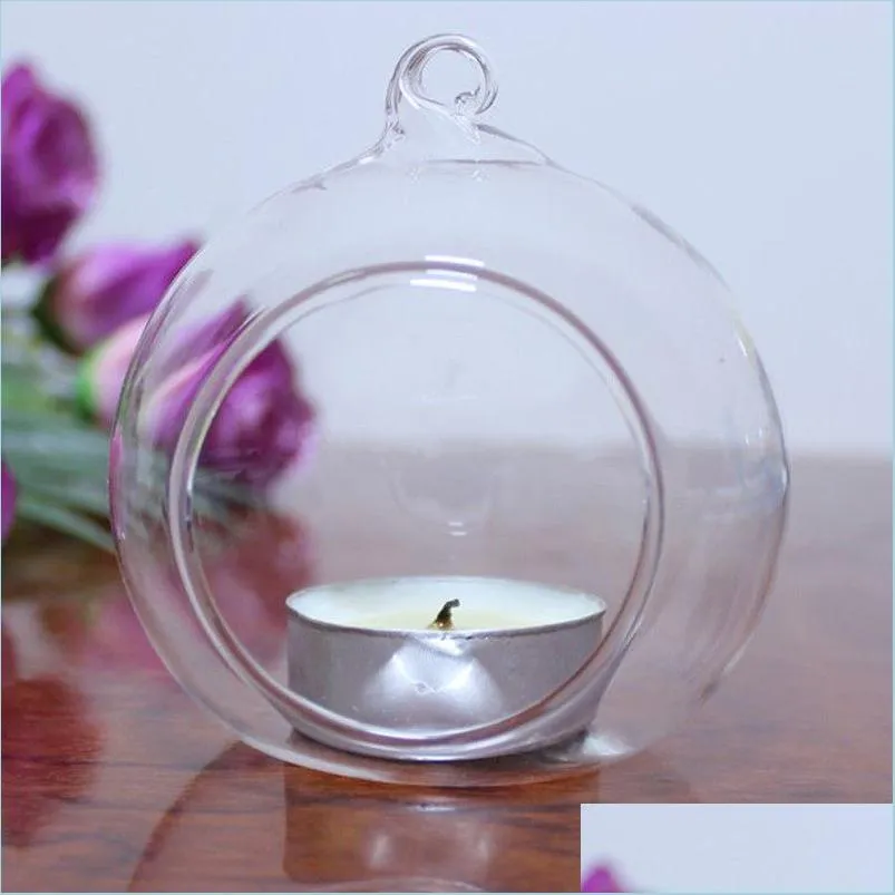 Держатели свечей 100 мм романтические висящие висящие держатели Tealight Glass Globes Terrarium Свадебная свеча свеча ваза дома эль -бар