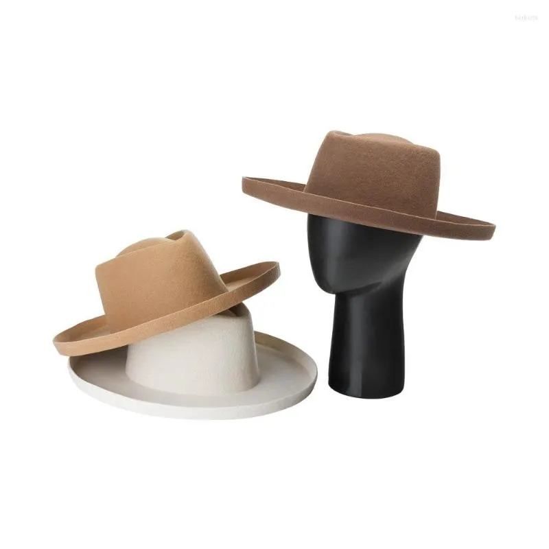 Boinas de boinas de crimpagem moderna de alta qualidade fedora fadies homem moda felt traje casual chapéu sólido clássico birm trilby