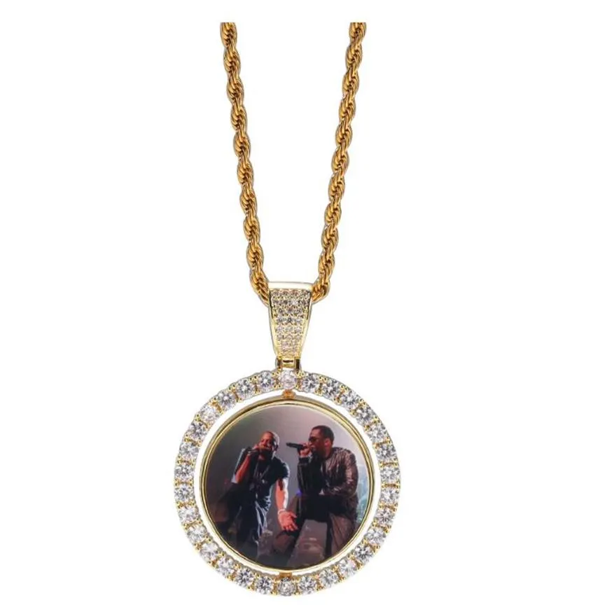 Collane di personalizzazione del pendente Po girevole a doppia faccia per uomo donna hip hop bling diamante ciondoli immagine gioielli di famiglia di amici lo280t