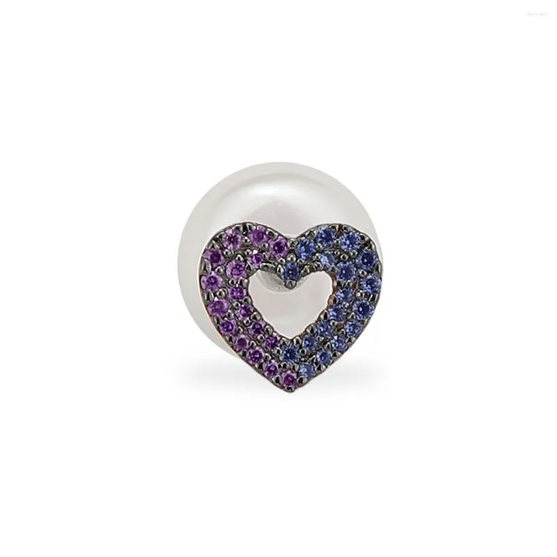 Boucles d'oreilles SOELLE Fashion Real 925 Sterling Silver Purple and Blue Zircon Mono Lover Heart Underlobe Boucle d'oreille avec perle 1pc pour les femmes