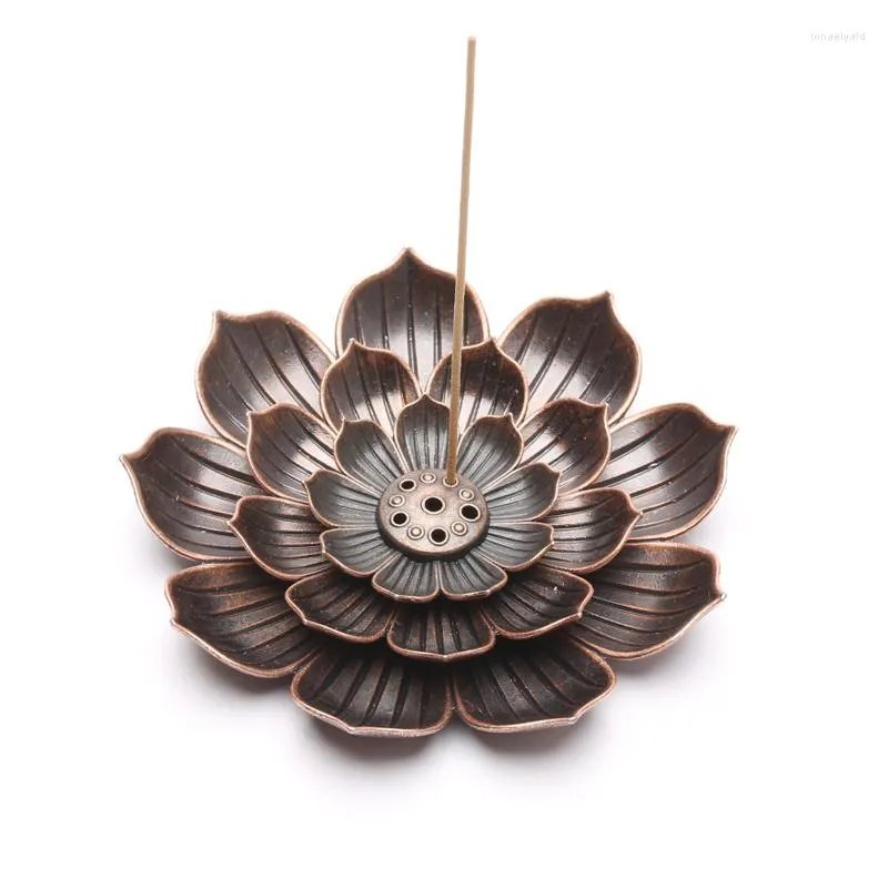 Bolsas para joyas Placa para quemar incienso de loto simple y elegante Aleación de cobre Ranura para 5 orificios Cenicero Diseño estético