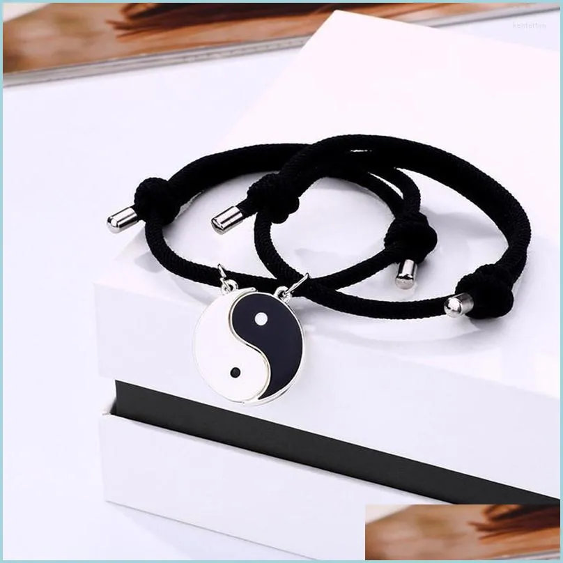 Charm-Armbänder Charm-Armbänder Tai Chi Paar Legierung Anhänger Verstellbares Geflecht Kettenarmband Passender Liebhaber Für Geschenkcharm Kent22 Dro Dhjgo