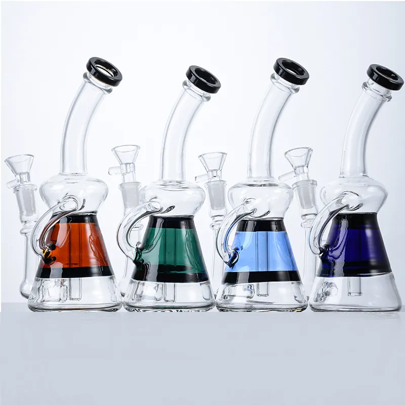 Mini piccoli narghilè da 8 pollici Klein Recycle Glass Bong Inline Perc Oil Dab Rigs 14mm Joint Beaker Bong 4 colori Tubi d'acqua con ciotola