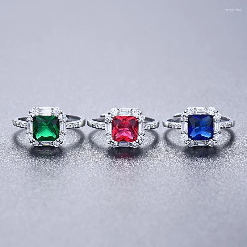 Wedding Rings Emerald Tourmaline Group Inlaid Zircon Color Treasure Opening Adjustable Women's Square Ring