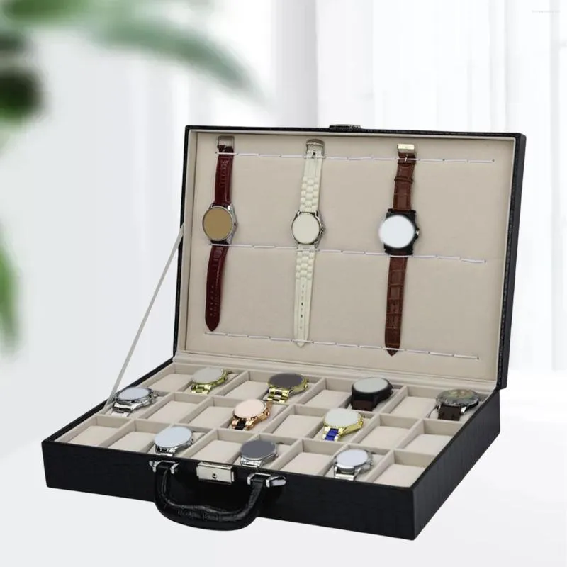 Boîtes de montres en cuir PU 36 Slot Box Vitrine avec charnières robustes Organisateur de montres