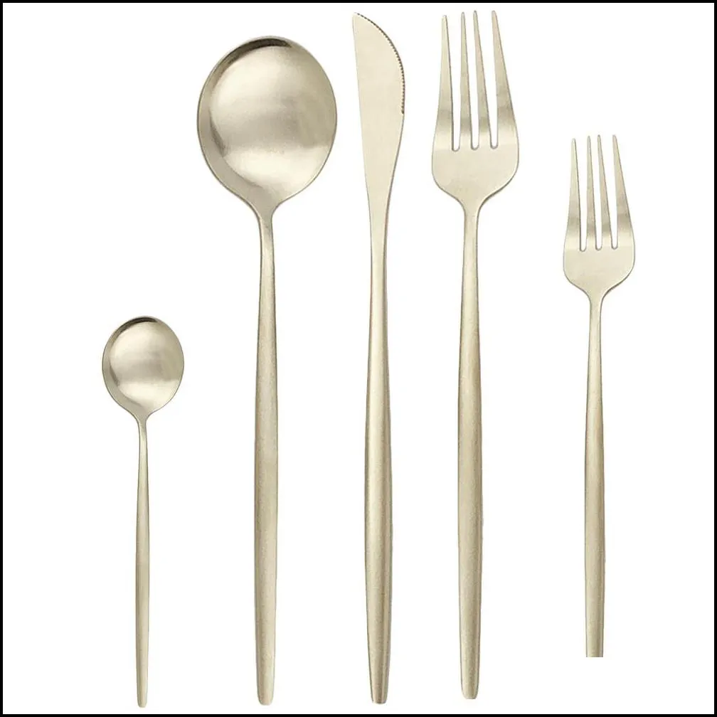 Servis uppsättningar 30 st/set svart servis uppsättning 304 rostfritt stål bestick knivgaffel sked middag västerländsk matt sierware bestick t dhz1q