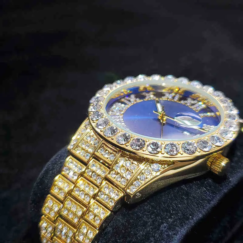 Начатые часы мисс Big Diamnd Bezel Gentleman's Watch Blue Round Dial.