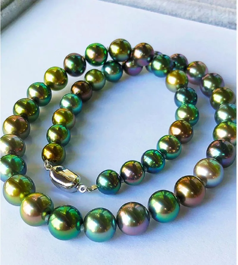 Chains Charming 9-13mm Black Green Peacock Multic Pearl Necklace For Women Round South Sea Pearls Fine Sterling Party Jewelry Gifts