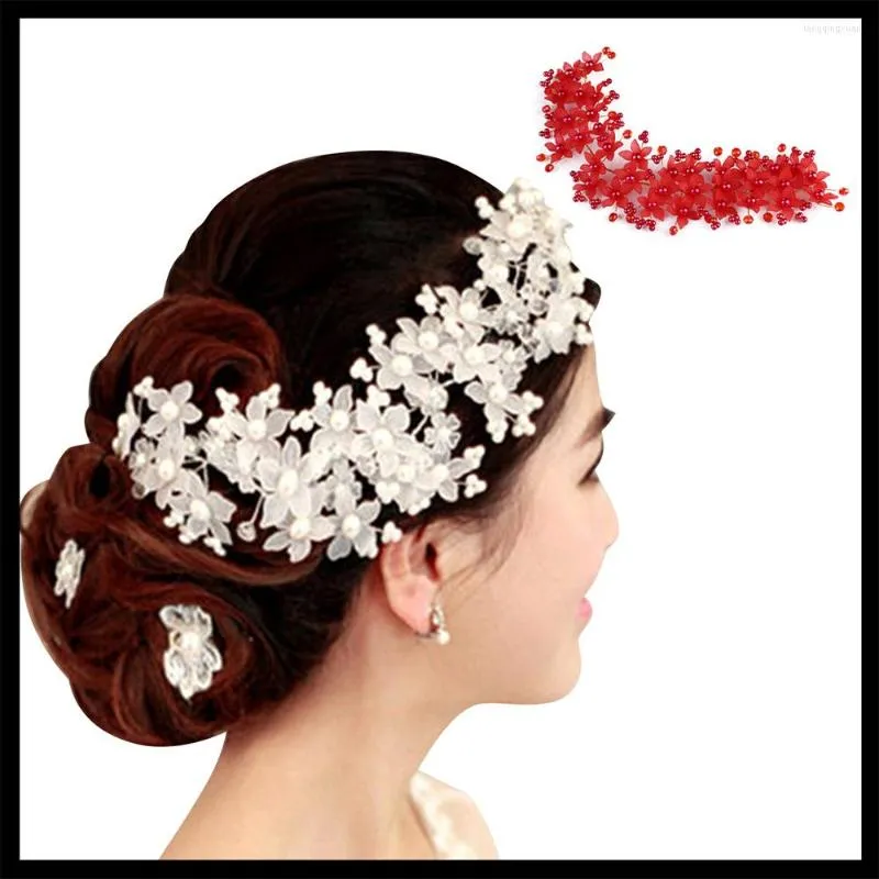 Coiffures élégant bandeau mariée mariage fête cheveux accessoires femme bandeau rouge floral à la main mariée coréenne coiffure givrée