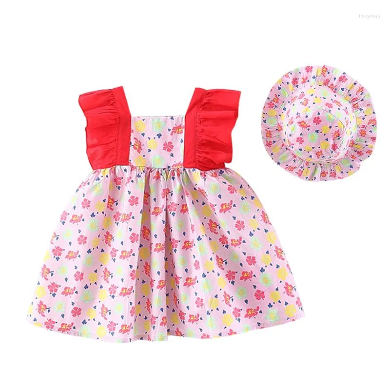 Abiti per ragazza 2 pezzi Set estivo vestiti nati per il vestito da bambino carino fiocco principessa senza maniche in cotone neonato compleanno cappello da sole BC1864