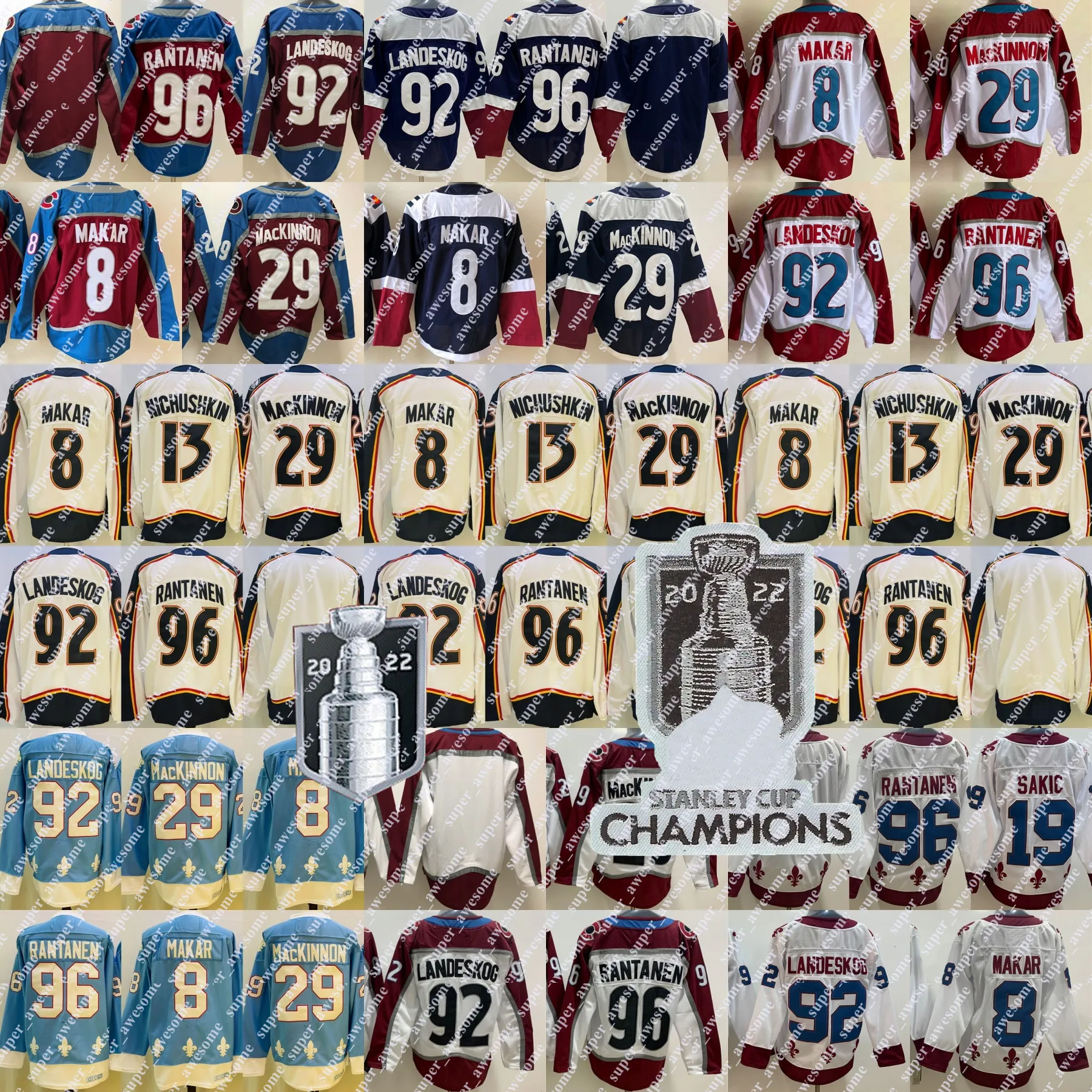 8 Cale Makar Jersey Mikko Rantanen Gabriel Landeskog Nathan Kinnon Valeri Nichushkin 19 Joe Sakic Hockey Maglie da hockey rossa Navy ed