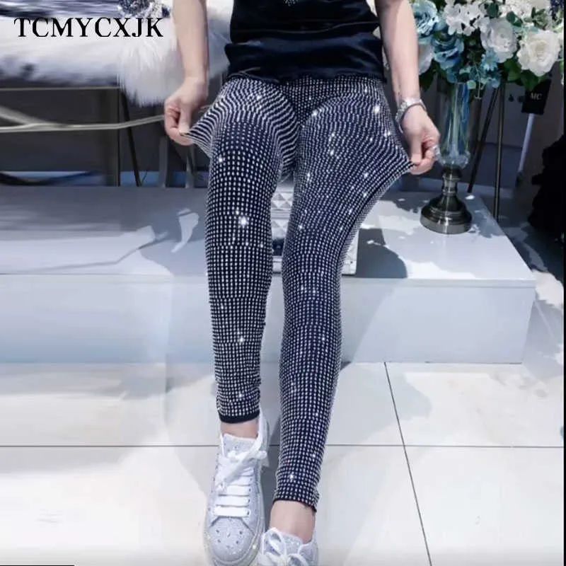 Calças femininas Capris moda coreana 2022 outono mulher novas calças de strass quentes Harajuku calças de moletom finas Y2211