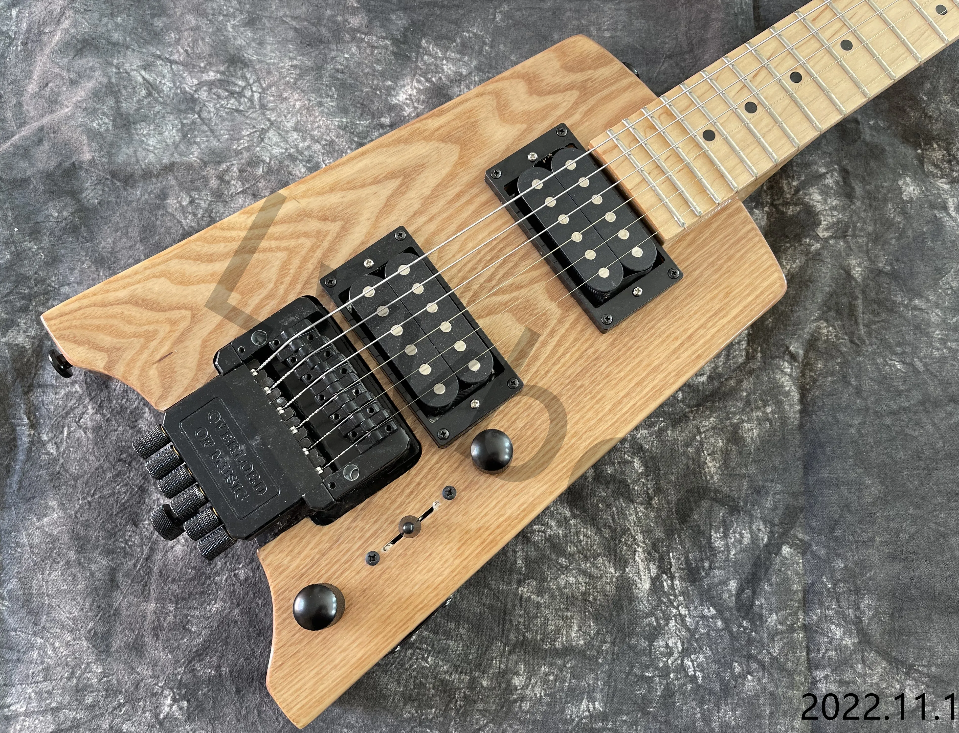 Elektrische gitaar Headless Natural Color Ash houten esdoorn nek en toets zwarte onderdelen HH pickups