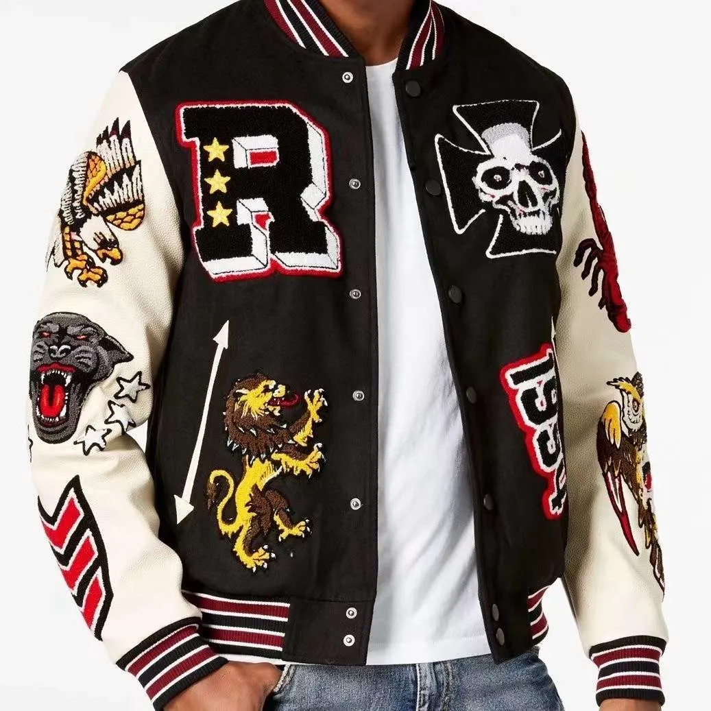 Custom LEATHER VARSITY JACKET WITH EMBROIDERED PATCHES