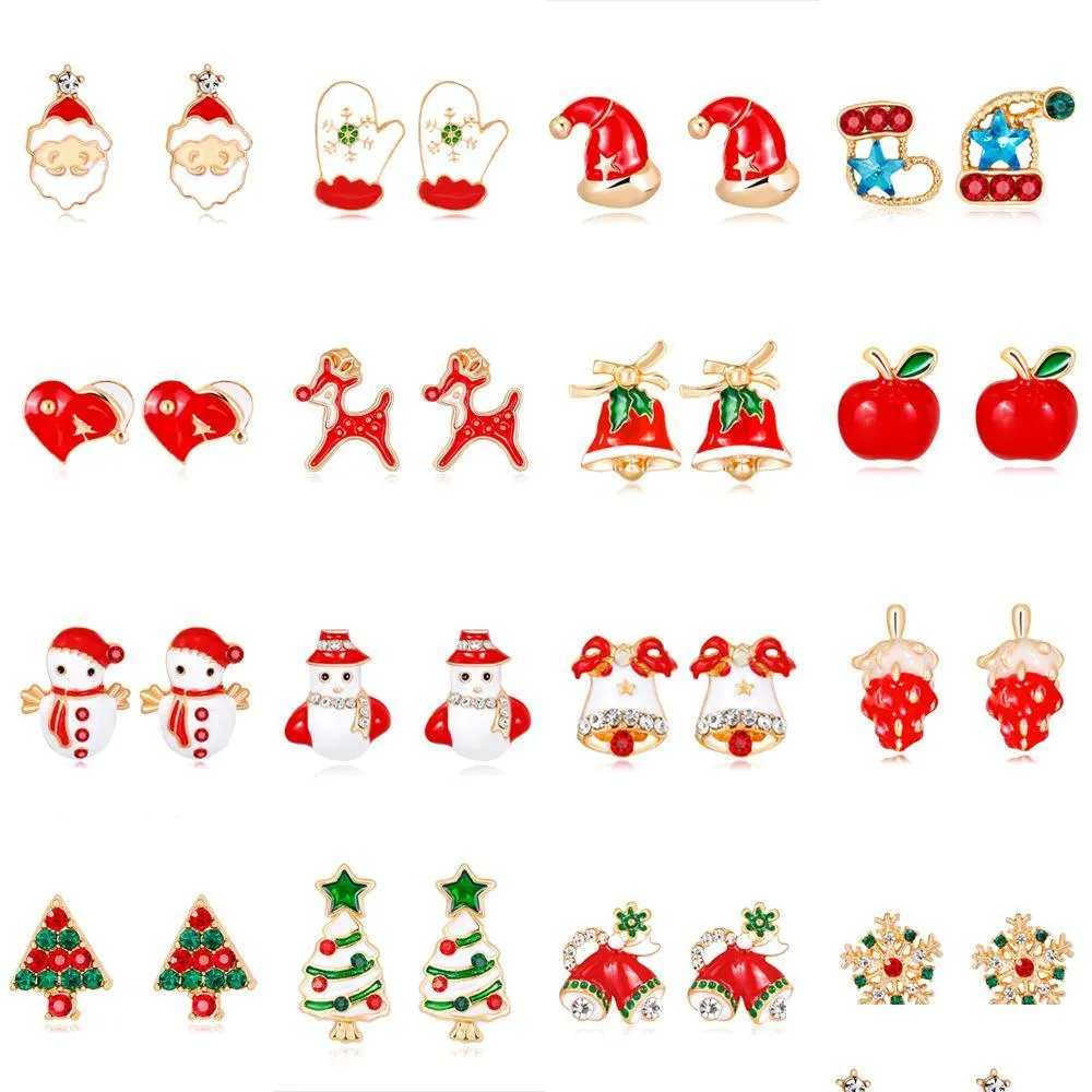 Stud Korean Pierced Earings Christmas Star Stud Fashion Jewelry Oil Drip Snowman Fruits Red S Ladies Ear Earrings Drop Delivery Dhszq