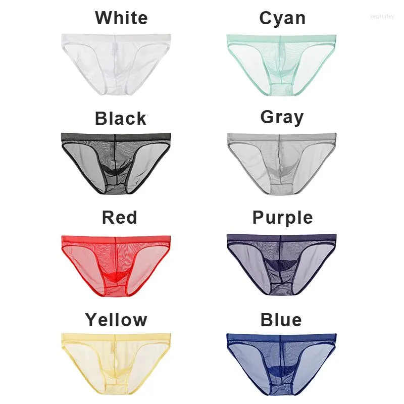 Cuecas Ultra Ultra Thin Transparent's Briefs masculinos de seda de gelo, roupas íntimas de roupas de seda legal verão calcinha sexy e sensível sexy