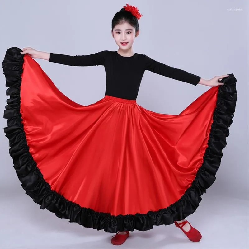 Stage Wear Gypsy Princess Girls Costumi di danza del ventre Gonna flamenco tradizionale spagnola Abito in raso liscio Swing DL5158