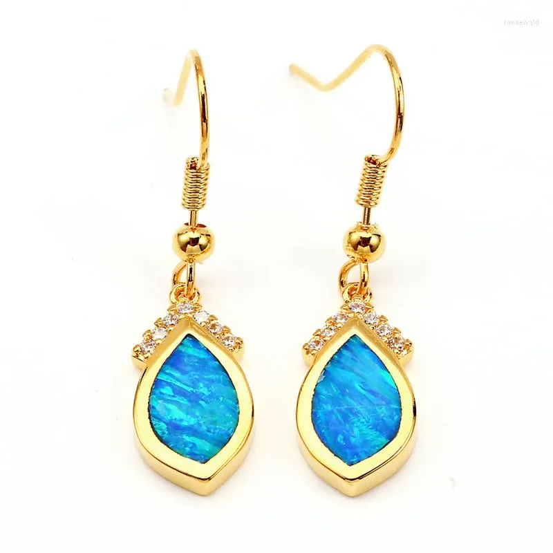 Orecchini sul retro Orecchini da donna carini a goccia lunga in oro giallo con clip color argento per le donne Vintage Blue White Opal Wedding