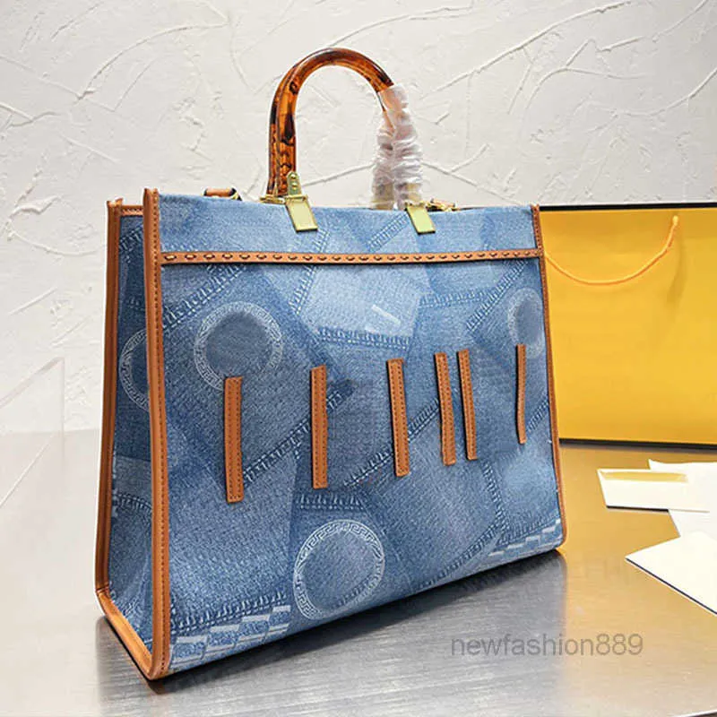 TOTES Tasarımcı Denim Sunshine Tote Çanta Kadınlar Sert Hle Hle Hbag Büyük Alışveriş Çanta Crobody Omuz S Altın Donanım Moda Mektubu Plajı