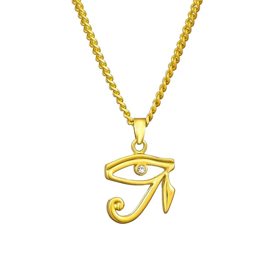 Mode m￤n kvinnor designer guld pl￤terad ￶ga av horus h￤ngen halsband strass hip hop smycken 60 cm l￥ng kedja punk m￤n halsband fo249v