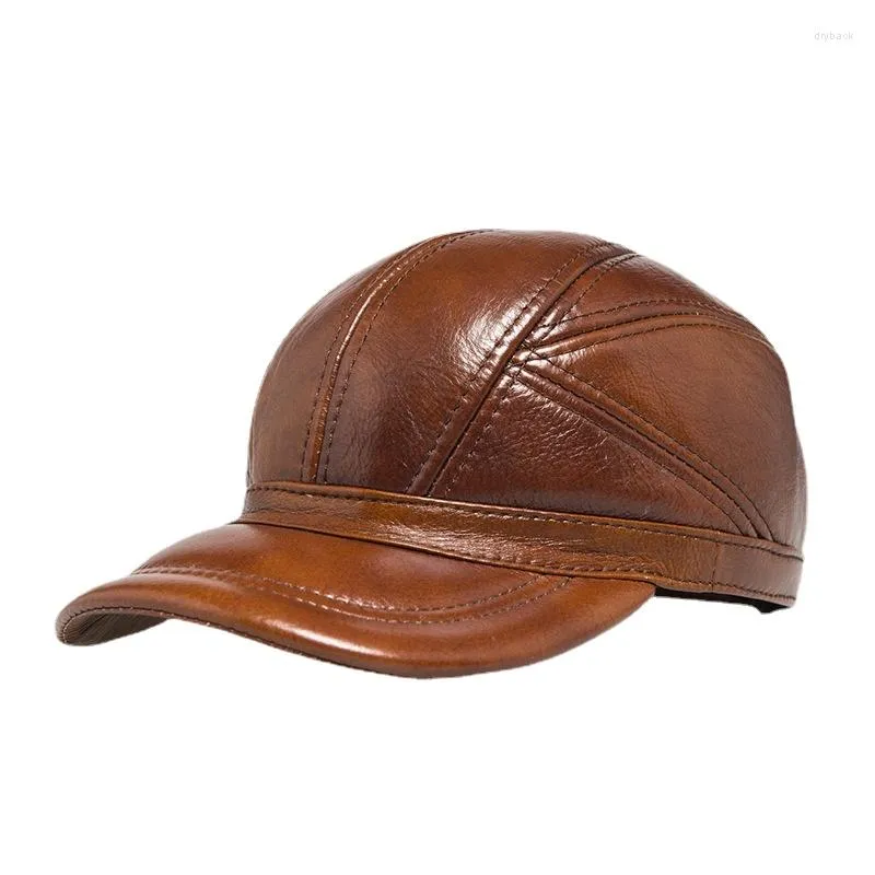 Visors Wholesale Fashion Middle-aged And Elderly People Autumn Winter Cowhide Leather Baseball Caps Men's Warm Hat