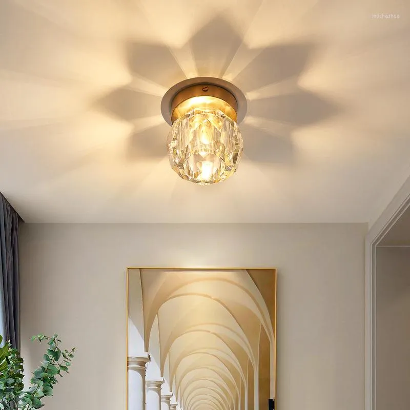 Światła sufitowe All-Copper Light Luksusowe kryształowe korytarz korytarza weranda Postmodernistyczne minimalistyczne korytarz schodowe chodnik LED dekoracyjny