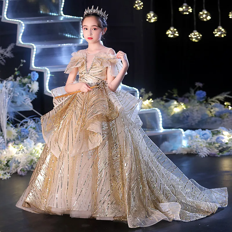 Custom-made Gold Gold flower dress with 3D Lace Applique and Puffy Tulle Skirt for Pageants, Birthdays, and Special Occasions Custom-made Gold Gold flower dress with 3D Lace Applique and Puffy Tulle Skirt for Pageants, Birthdays, and Special Occasions