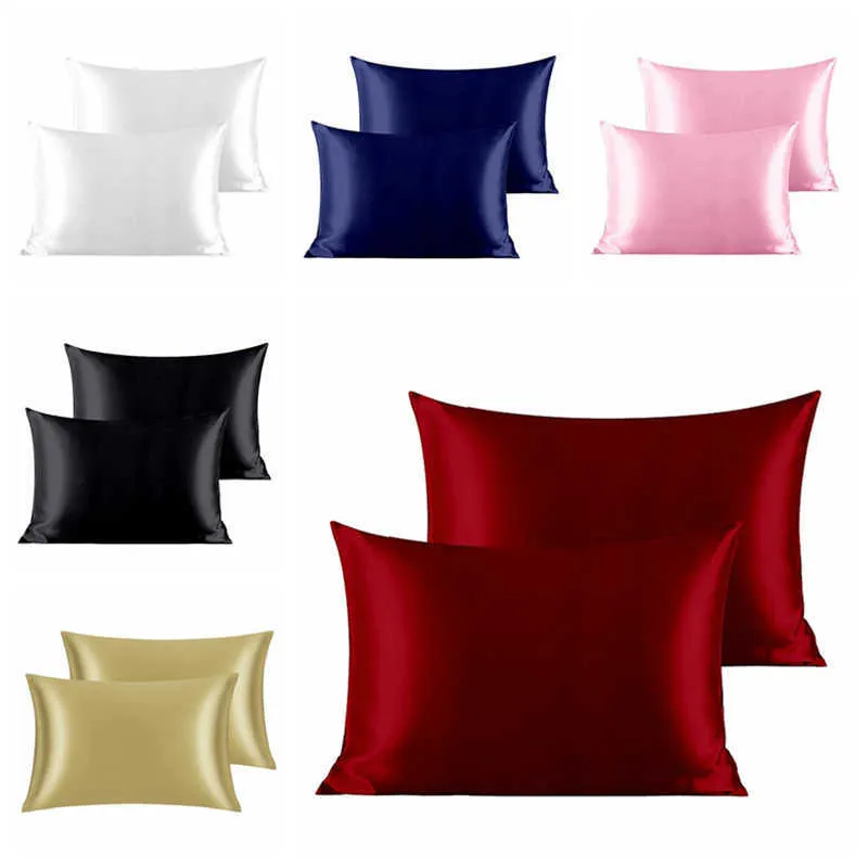 Pure Emulation Silk Satin Mustard Yellow Pillow Cases Comfortable Smooth Solid Color Bedding