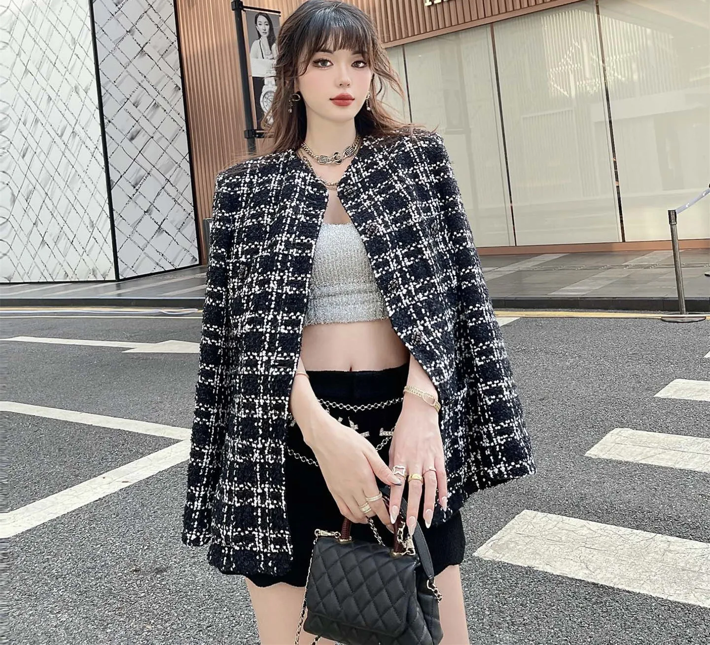 Chan New Women's brand jacket OOTD designer Fashion top-grade automne hiver Sequins tweed coat overcoat Leisure Women Spring Coats cardigan Christmas Day Gift