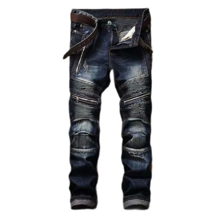 Hurtownia 2042 Designer dżinsów męskich dżins w trudnej sytuacji Rower Rower Slim Fit Motorcycle Denim dla mężczyzn mody dżins mans spodni pour hommes #822