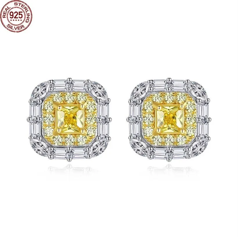 Square Topaz Gemstone Stud Earrings for Women Wedding Engagement Fine Jewelry 9223g