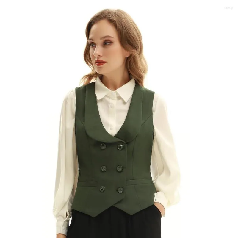 Gilet da donna Canotta doppiopetto vintage da donna Tinta unita Giacca senza maniche con scollo a V profondo Risvolto curvo Cappotto da donna formale casual da ufficio