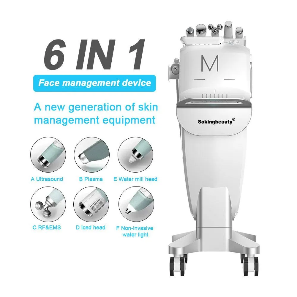 Hoog uiterlijk 6 in 1 huidverzorging Gezichtsgezicht RF Hydra Dermabrasion Super EMS Ultrasone gezichtsstoomboot Diepe reiniging Beauty Machine