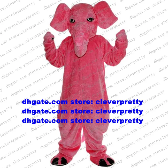 Różowy długi futra słonia Elephish Mascot Costume Adult Cartoon Postacie strój garnitur ceremonialny podłoga podłogowa ZX640