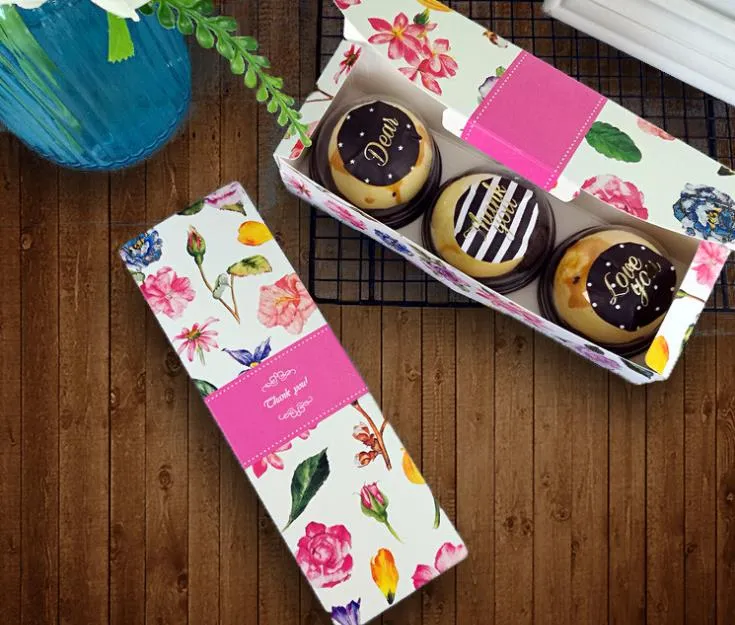 Floral Printed Long Macaron Gift Box Moon Cake Box Carton Present Packaging for Cookie Wedding Favors Candy Box P1110