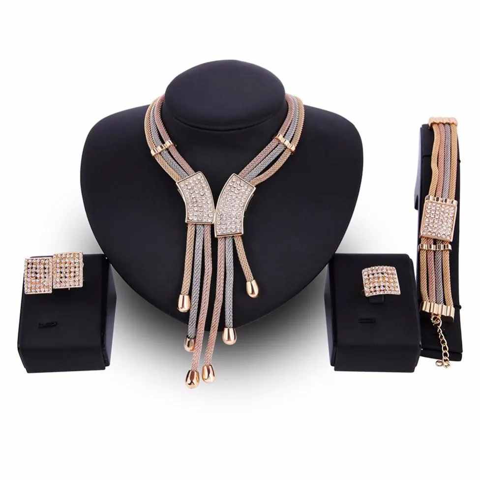 Dubai ketting sieraden sets voor vrouwen kwastje hanger Rhinestone oorbellen armband vergulde bruiloft bijoux accessoires214G