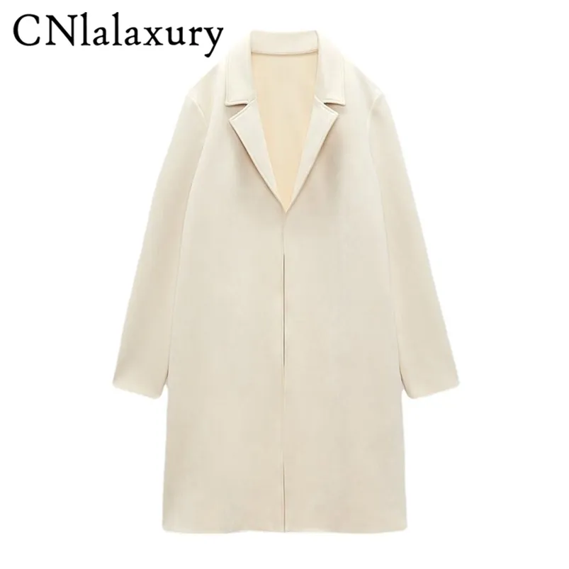 Misturas de lã feminina CNlalaxury Mulheres Primavera Outono Lã Camurça Oversize Casacos Simples Sólido Ponto Aberto Jaquetas Vintage Manga Longa Feminino Outerwear 221110