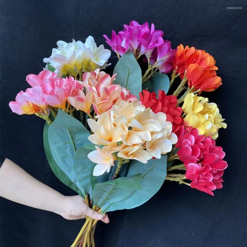 Fleurs décoratives 5pcs Soie Frangipanier 31 "Simulation Plumeria Rubra Pour La Maison Centres De Mariage Artificielle