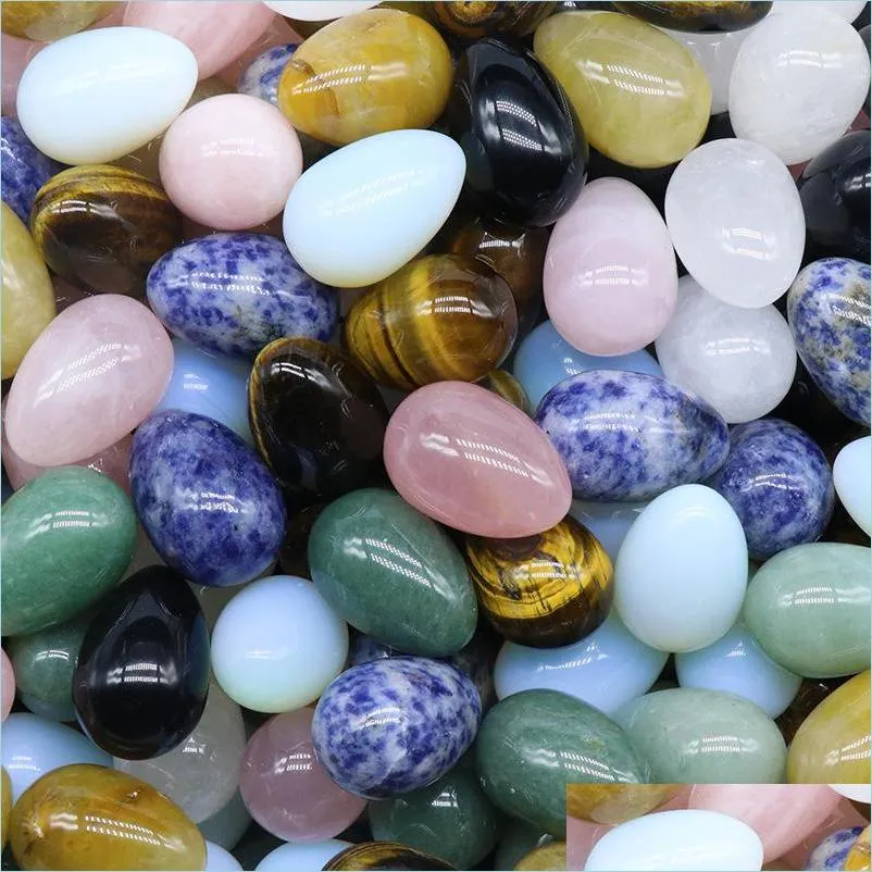 Stone 30Mm Natural Crystal Jade Agate Stone Easter Charm Egg Shaped Colored Eggs Teardrop Gemstone Beads Accessories Wholesale Drop Dhscd