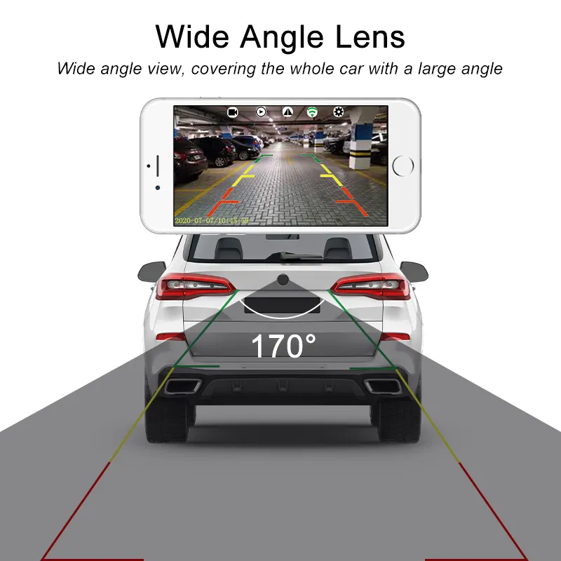 Wireless Backup Camera 720P – 170° Night Vision, WIFI, IOS/Android Compatible – BCSMMCAR Parking Camera With Recording