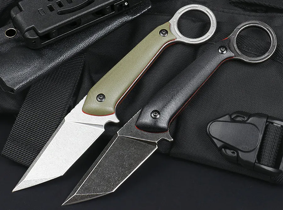 Hot M6686 Coltello a lama fissa da esterno D2 Nero / Bianco Stone Wash Lama Full Tang G10 Maniglia Coltelli tattici con Kydex