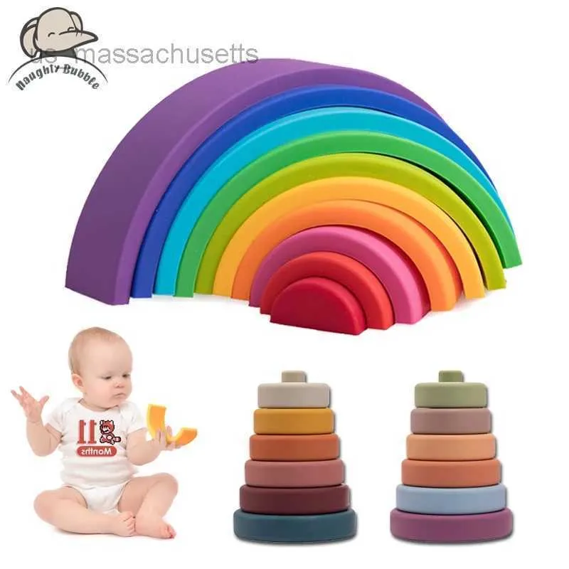 Giocattolo In Legno Montessori Arcobaleno | Impilabile E Creativo Per Bambini | Regalo Educativo